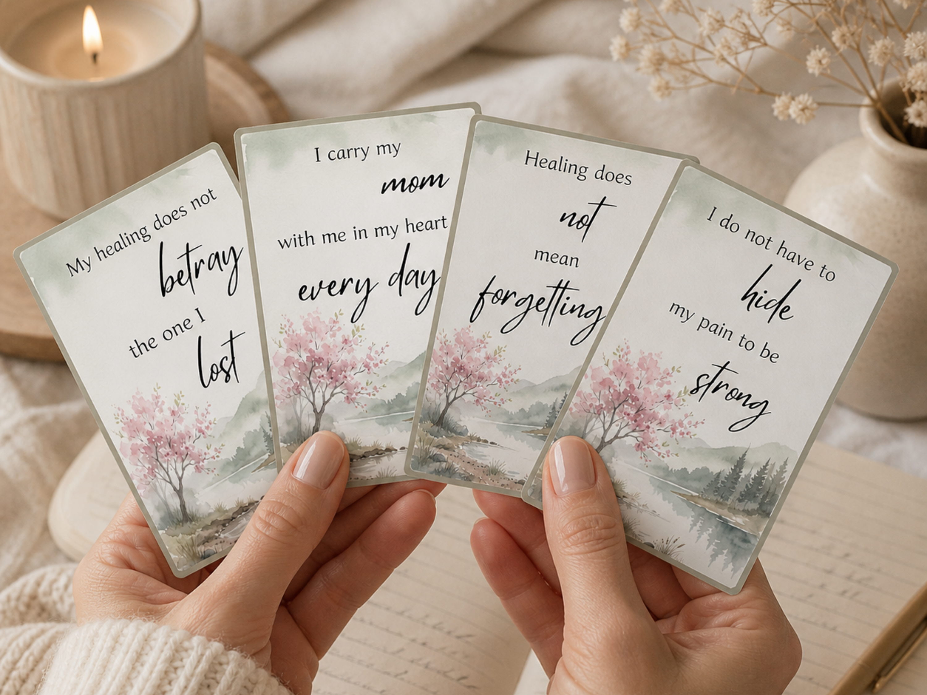 Grief Affirmation Card Deck | 30 Cards for Healing After Loss of Mom