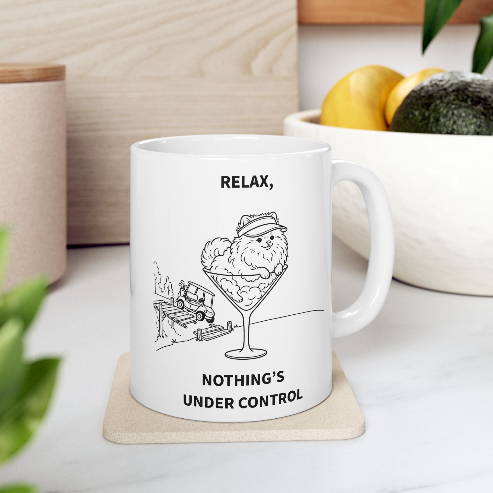 Funny Pomeranian Golf Mug | Relax Nothing's Under Control | Golf Dog Mom Gift | Ceramic 11oz & 15oz