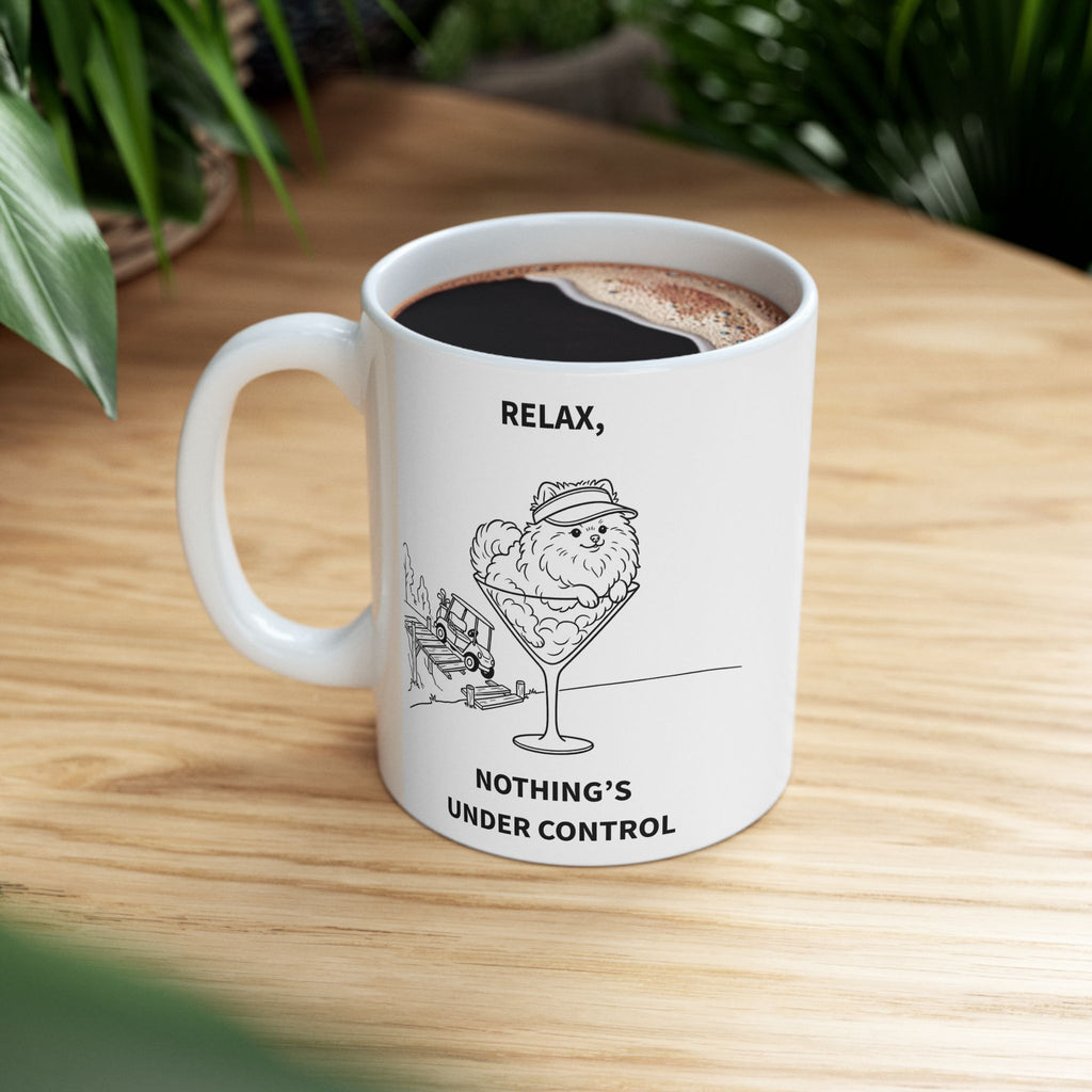 Funny Pomeranian Golf Mug | Relax Nothing's Under Control | Golf Dog Mom Gift | Ceramic 11oz & 15oz