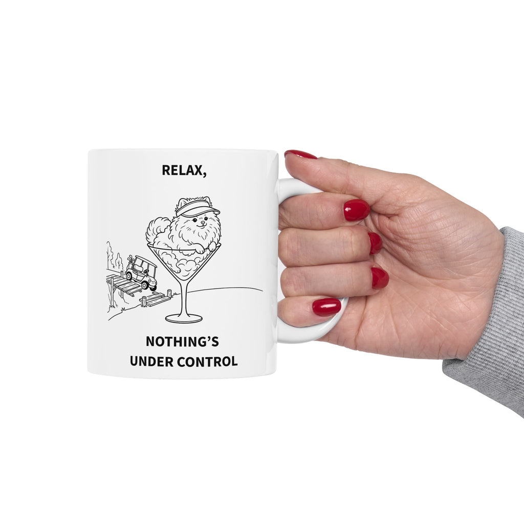 Funny Pomeranian Golf Mug | Relax Nothing's Under Control | Golf Dog Mom Gift | Ceramic 11oz & 15oz