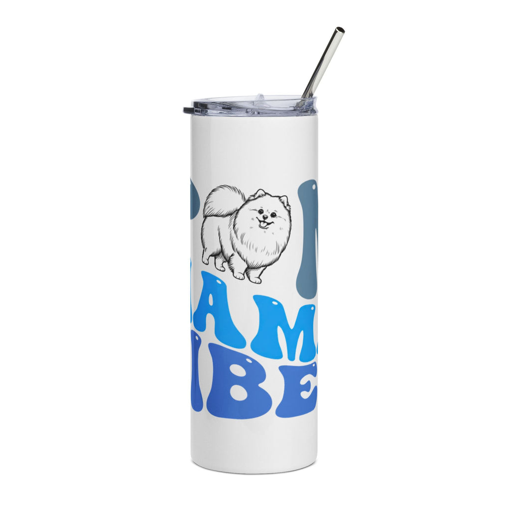 Pom Mama Vibes Stainless Steel Tumbler 20oz | Pomeranian Dog Mom Gift | Retro Dog Lover Tumbler with Lid & Straw | 360° Wrap Design