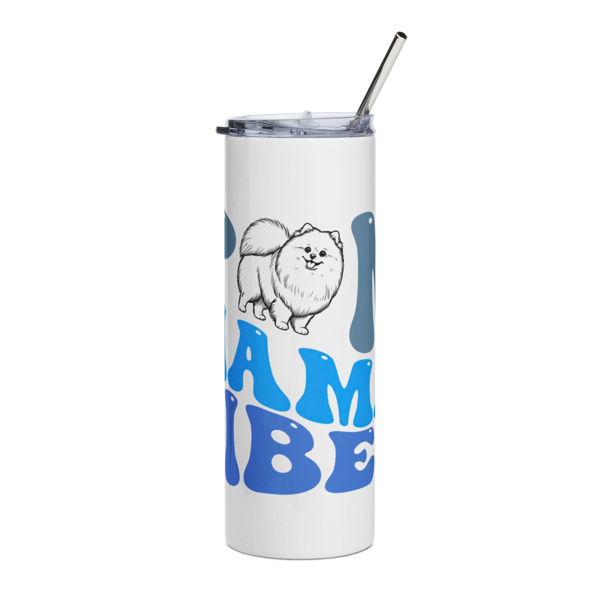 Pom Mama Vibes Stainless Steel Tumbler 20oz | Pomeranian Dog Mom Gift | Retro Dog Lover Tumbler with Lid & Straw | 360° Wrap Design