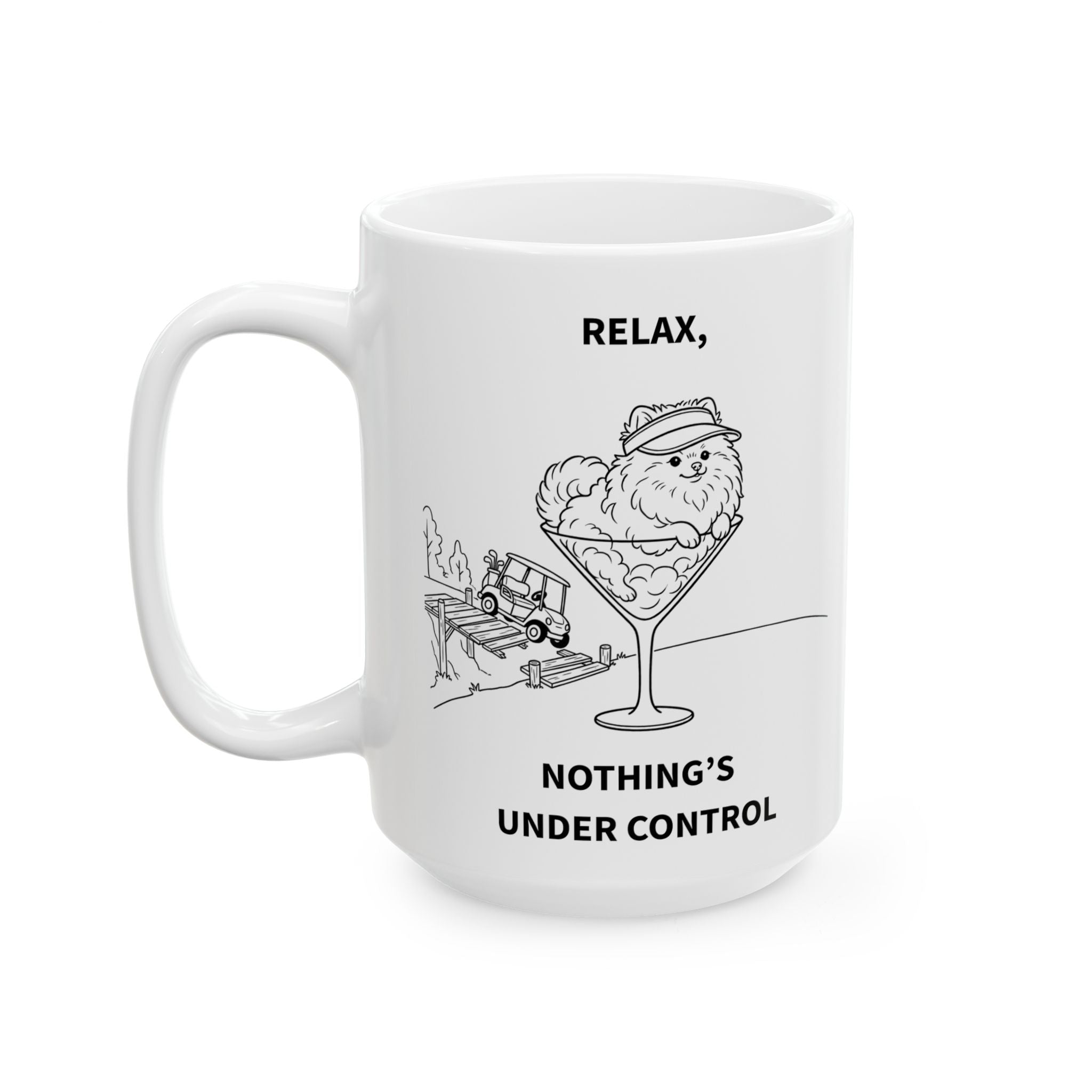 Funny Pomeranian Golf Mug | Relax Nothing's Under Control | Golf Dog Mom Gift | Ceramic 11oz & 15oz