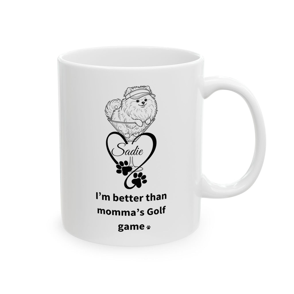 Personalized Pomeranian Dog Mom Coffee Mug | Custom Pet Name | Golf Dog Mom Gift | 11oz & 15oz Ceramic Mug