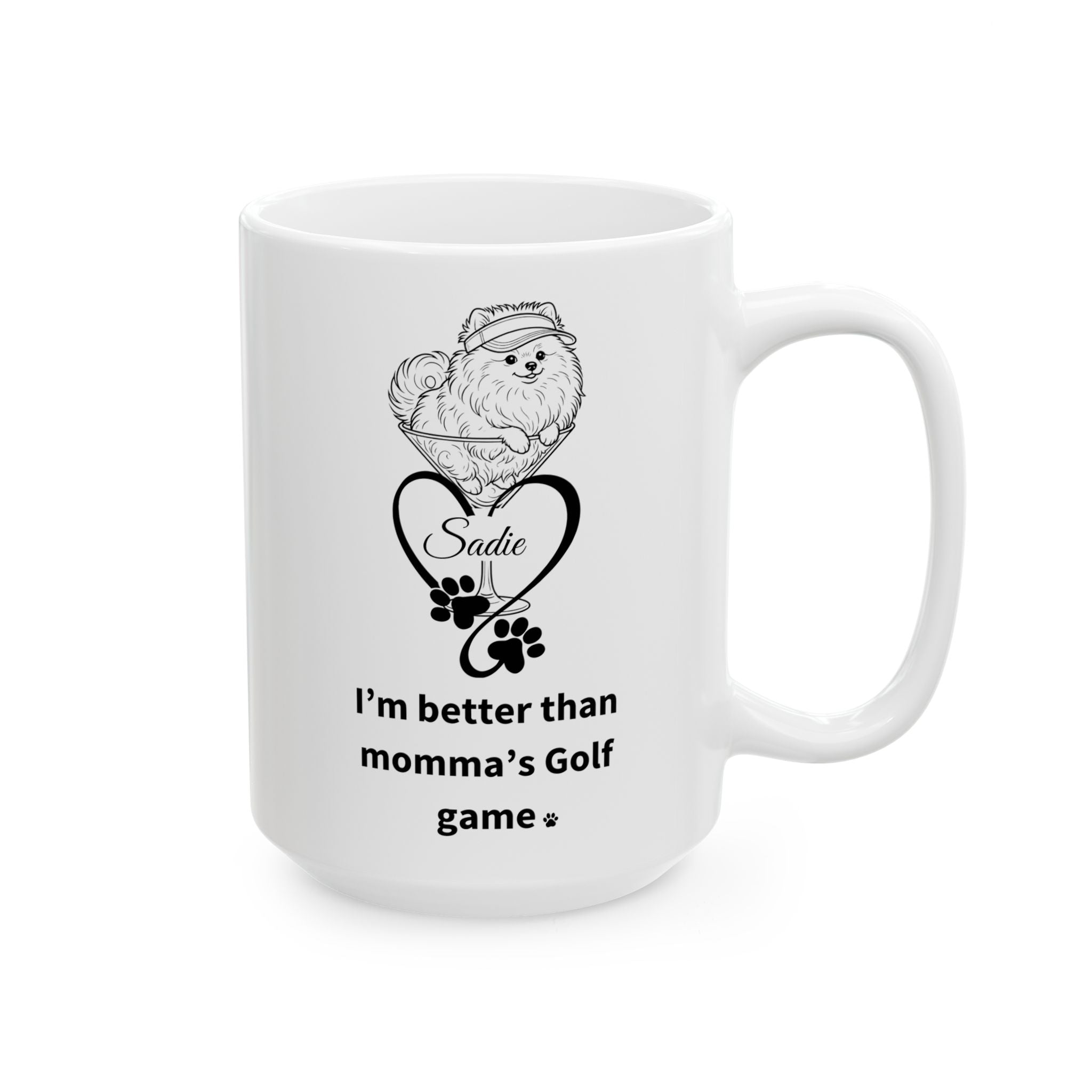 Personalized Pomeranian Dog Mom Coffee Mug | Custom Pet Name | Golf Dog Mom Gift | 11oz & 15oz Ceramic Mug