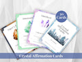 Crystal affirmation cards set of 30 with watercolor illustrations of Amethyst, Amazonite and more crystals