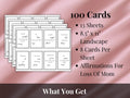 100 grief affirmation cards for loss of mom, white cards with gentle black text, 8 cards per sheet