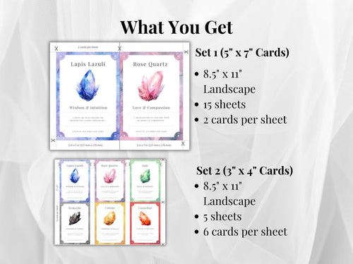 What you get, two sets of crystal cards, 5x7 and 3x4 sizes with Lapis Lazuli and Rose Quartz