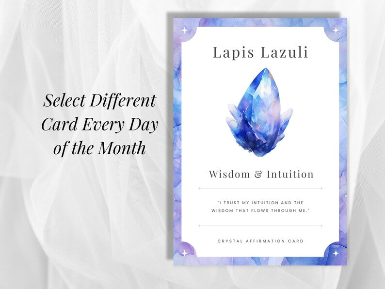 Lapis Lazuli crystal card reading wisdom and intuition, select a different card every day