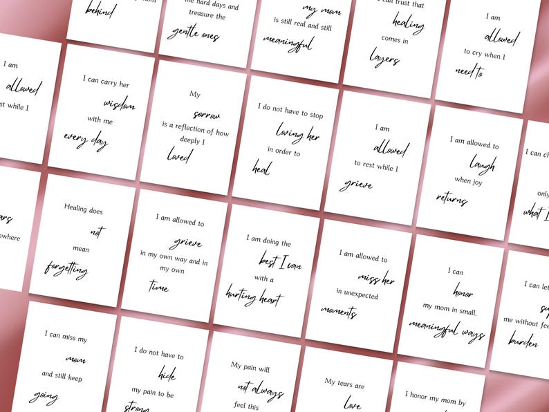 Grief affirmation cards close up with minimalist design