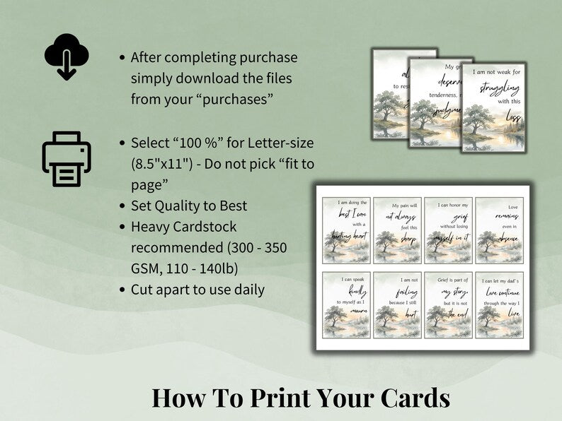 How to print your cards guide with watercolor tree illustrations and paper recommendations