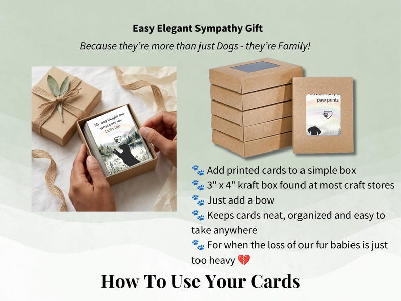 Pet loss sympathy gift set with kraft boxes and a card reading my dog taught me what pure joy looks like