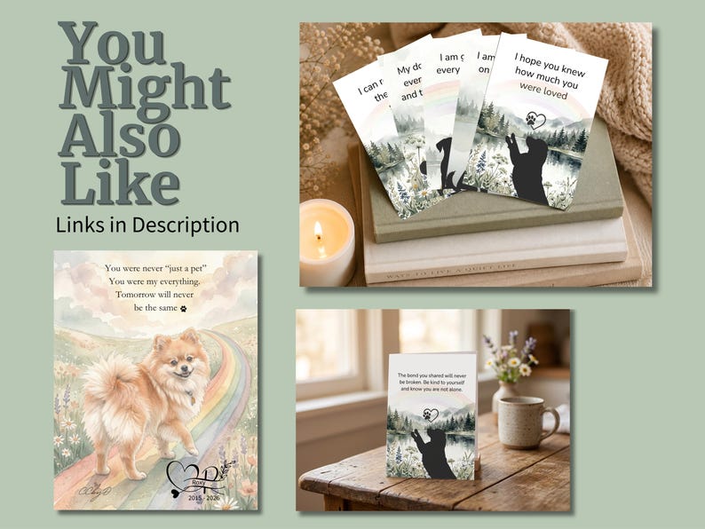 Pet memorial cards with watercolor dogs and rainbows, you were never just a pet verse
