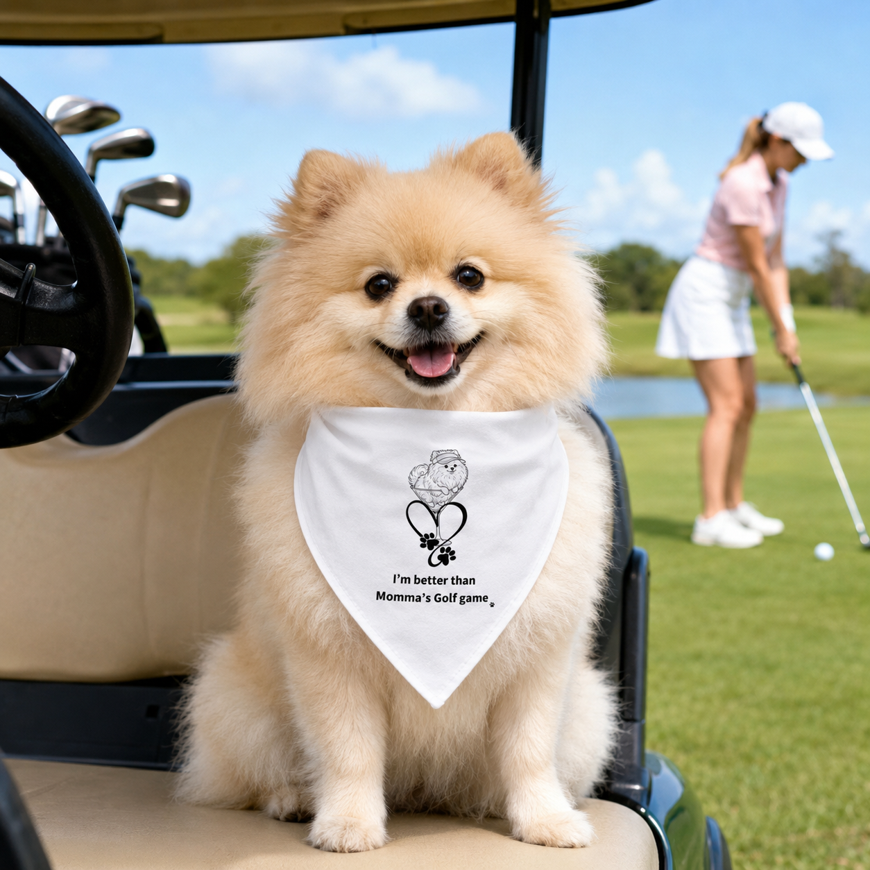 Pomeranian Dog Bandana Golf Themed | Pom Golfing Vibe Pet Bandana | Fore the Poms Rescue Fundraiser