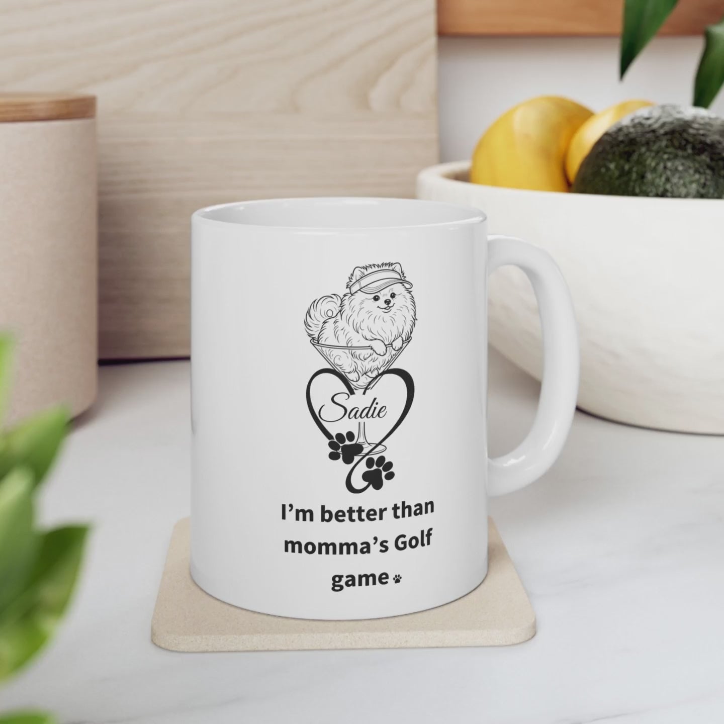 Personalized Pomeranian Dog Mom Coffee Mug | Custom Pet Name | Golf Dog Mom Gift | 11oz & 15oz Ceramic Mug